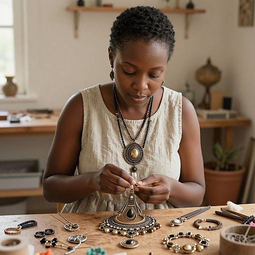 Modest Woman Crafting Traditional Jewelry