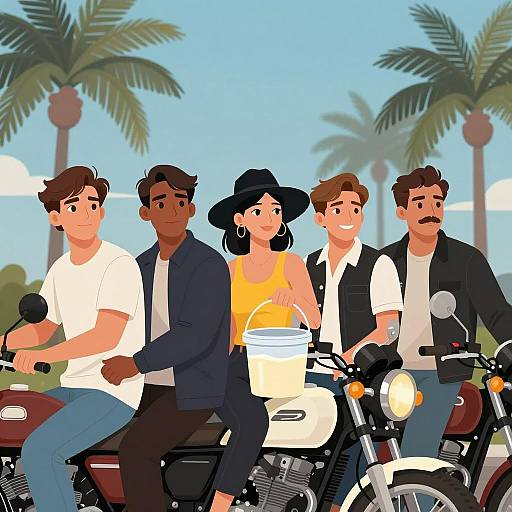 Adventure on a Motorcycle Under Palm Trees