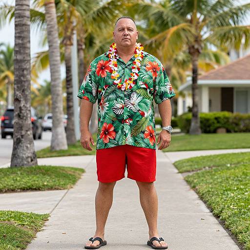 Man in Hawaiian Shirt by Palms