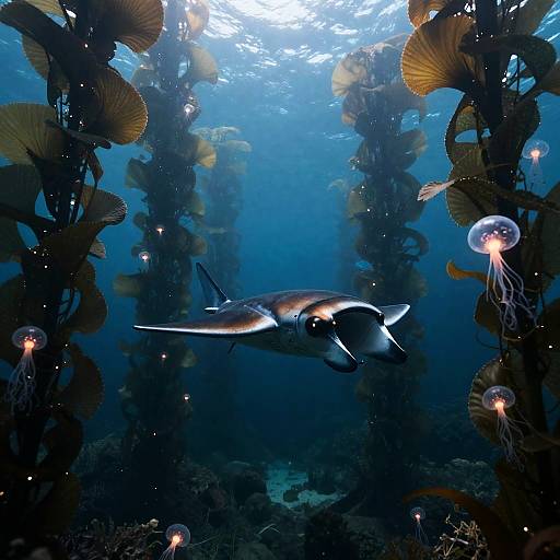 Ethereal Biomechanical Manta in Kelp Canyon