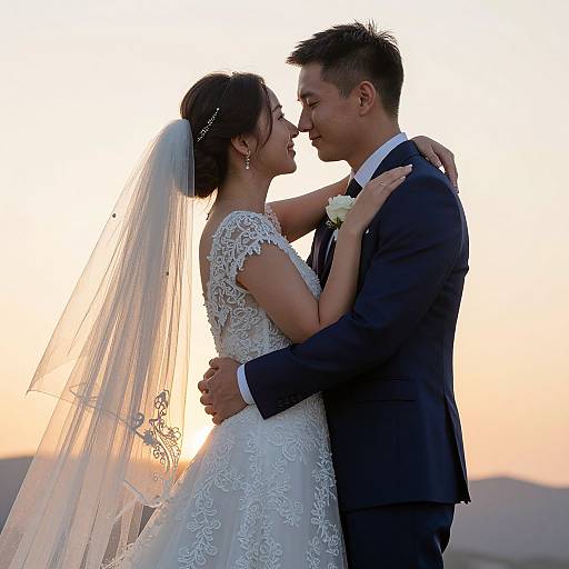 Radiant Bride and Groom at Sunset