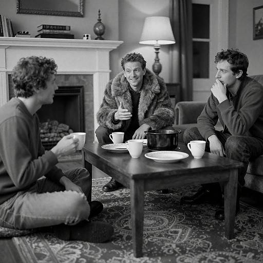 Cozy Living Room Gathering in Monochrome
