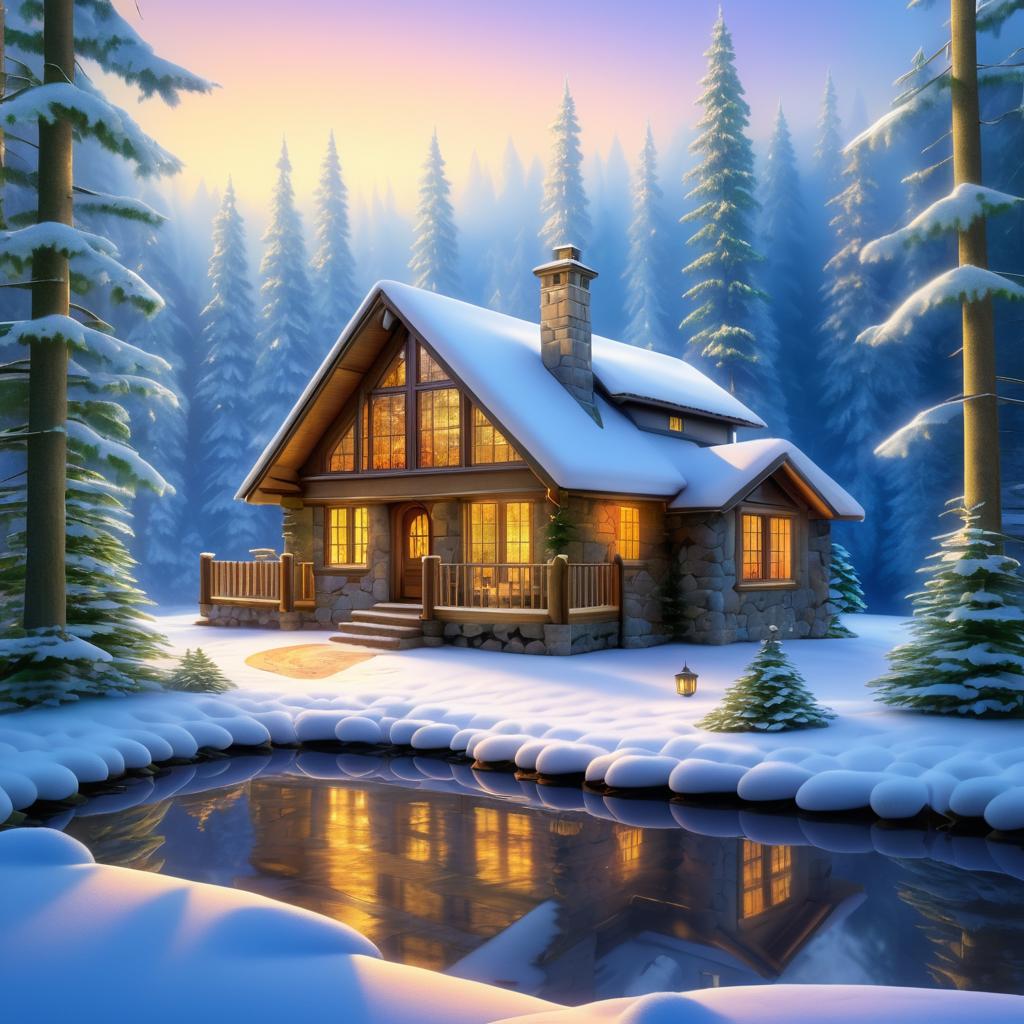 Cozy Winter Cabin Digital Art Masterpiece