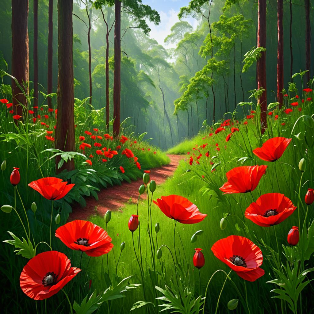 Red Poppies in a Forest Clearing