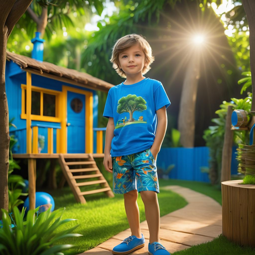 Charming Boy in a Vibrant Backyard