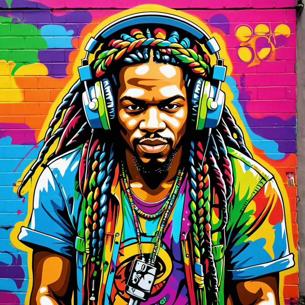 Vibrant Cartoon Reggae Singer Graffiti