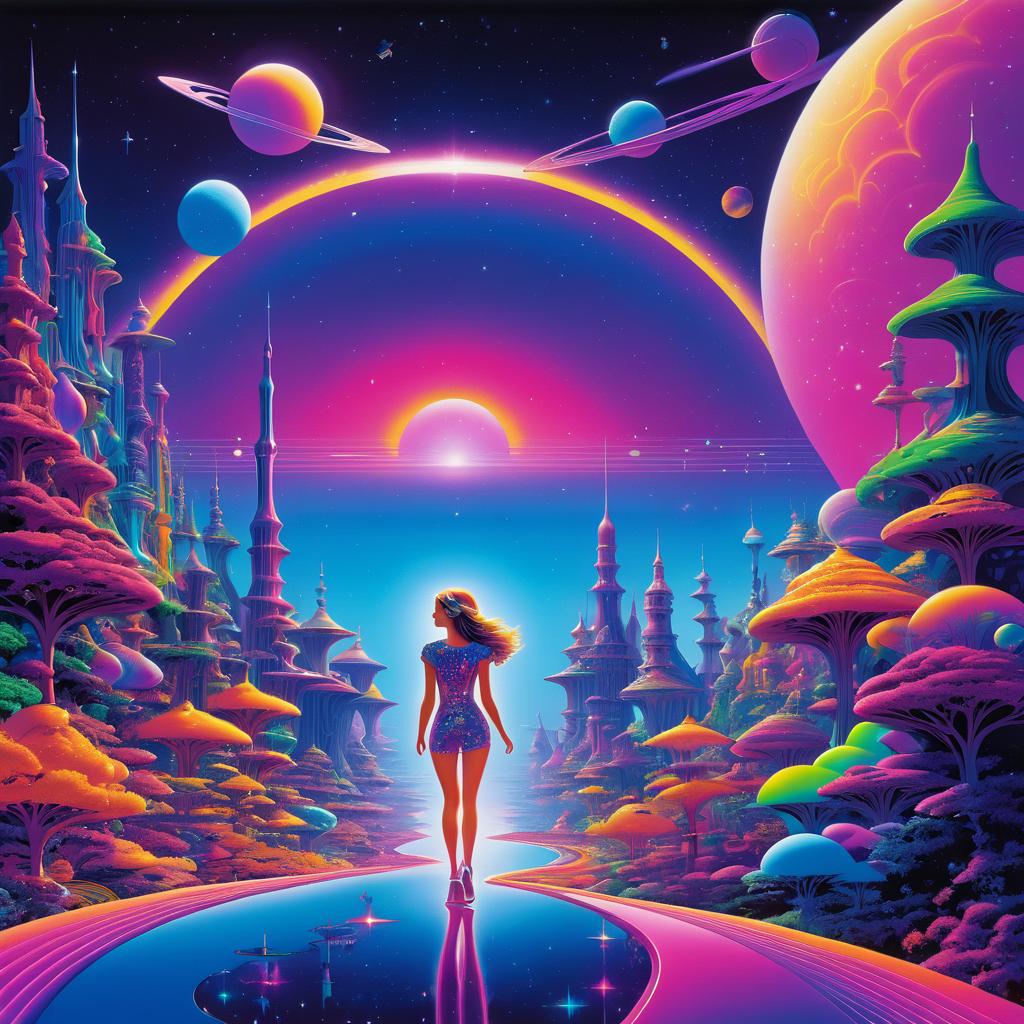 Surreal Cosmic Girl in Neon Dreamscape