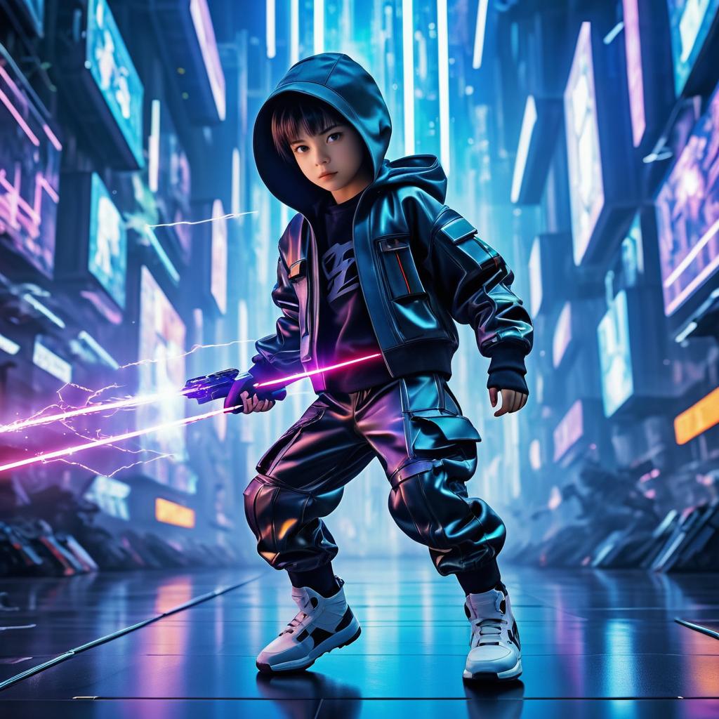 Futuristic Boy in Action-Packed Battle