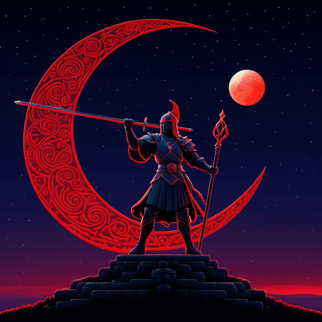 Low Poly Sprite with Red Moon Backdrop