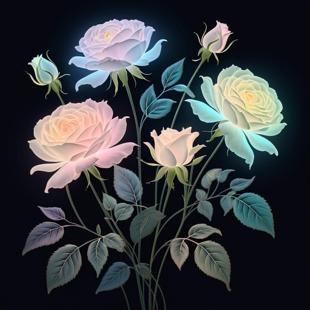 Bioluminescent Floral Illustration in Antique Style