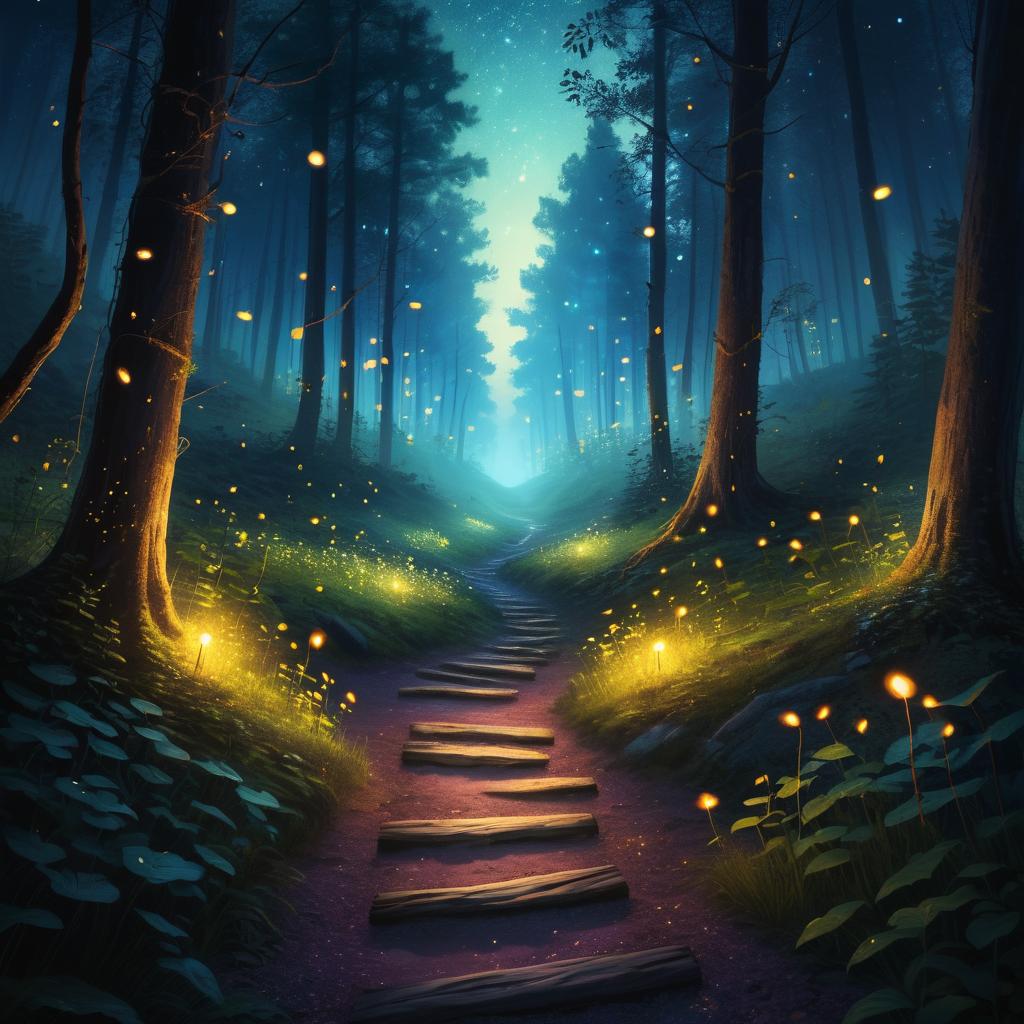 Enchanting Twilight Forest with Fireflies