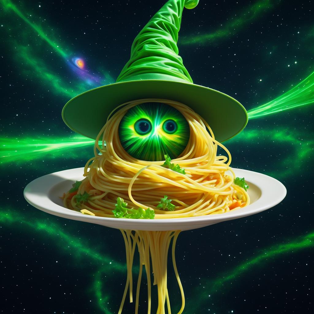 Whimsical Wizard Spaghetti in Space