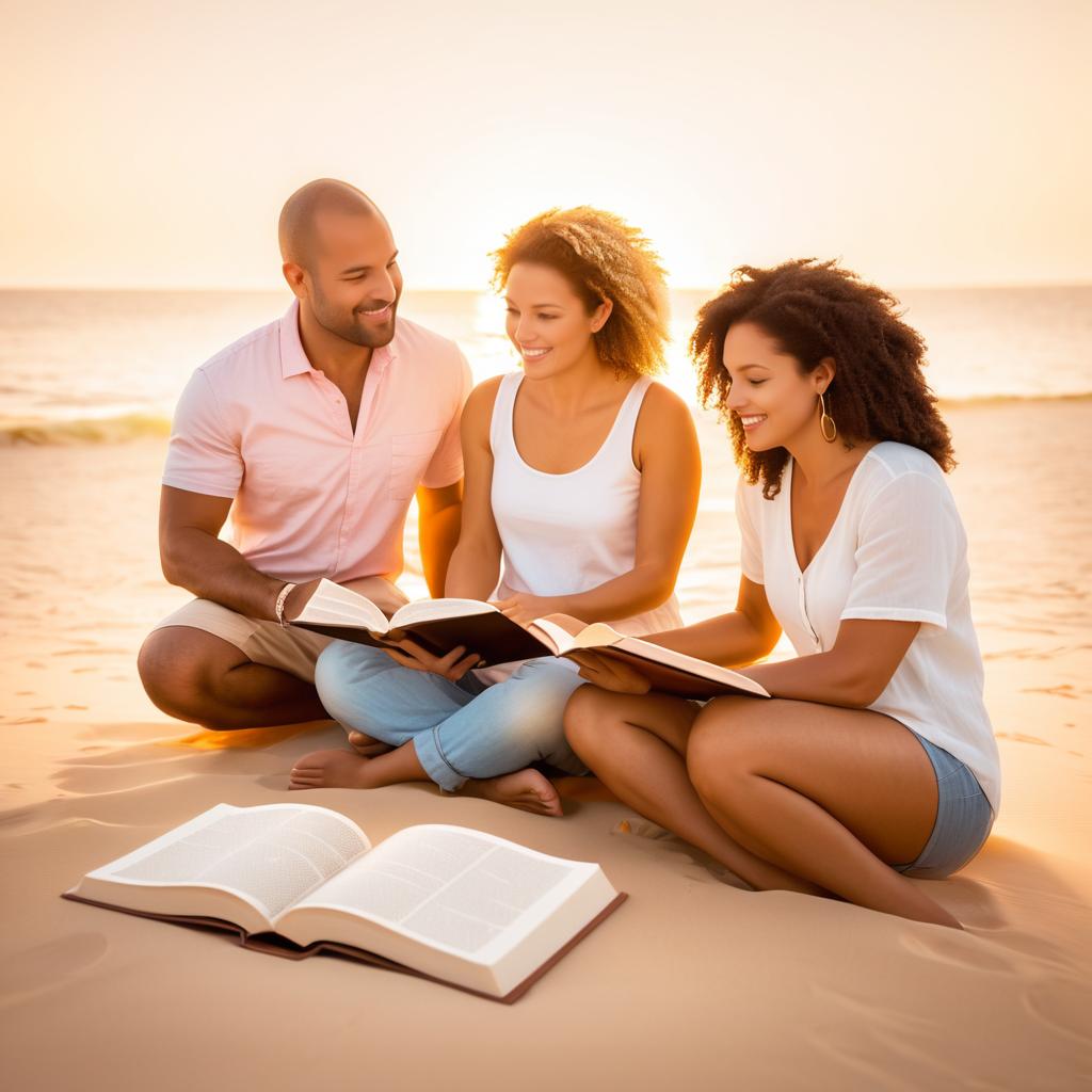 Diverse Friends Studying the Bible at Sunset