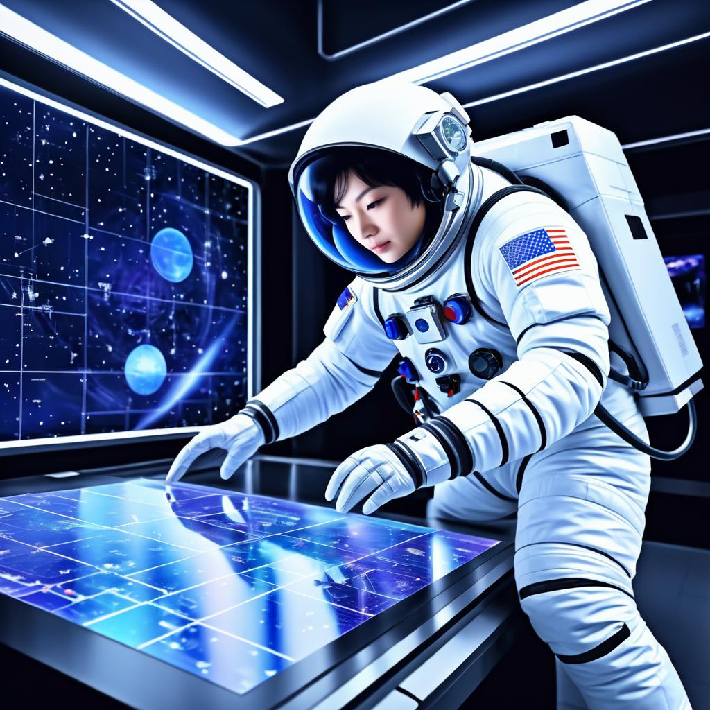 Astronaut Interacting with Holographic Map