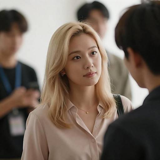 Blonde Woman's Intense Gaze at Man