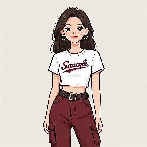 Digital anime-style drawing of a smiling young woman with long black hair, wearing a white 