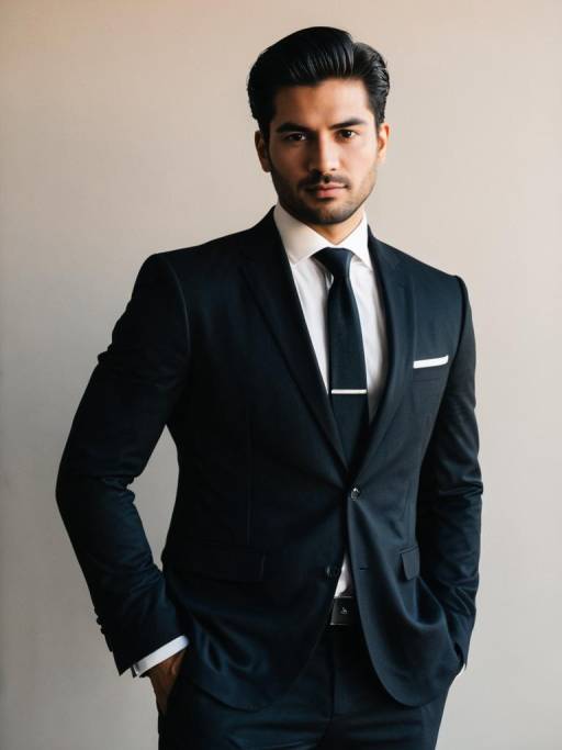 Confident Man in Black Suit and Tie