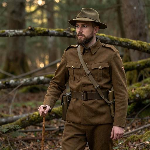 Man in Brown Military Uniform in Forest