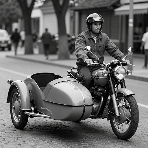 Classic Motorcycle Rider on Cobblestone Street