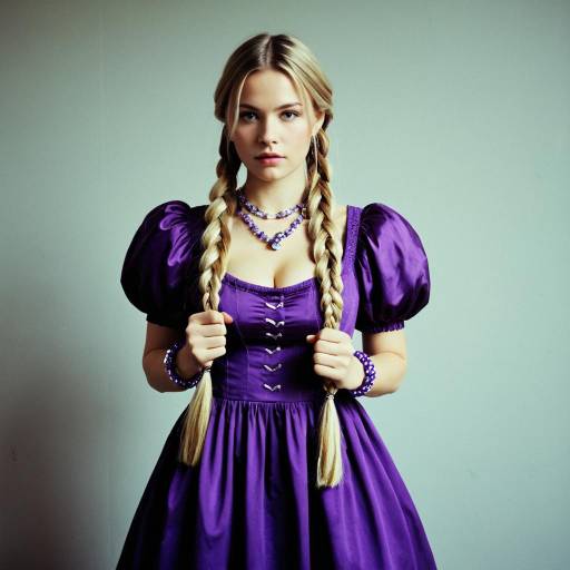 Blonde Woman in Purple Dress with Twin Braids