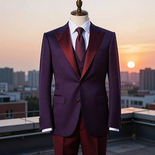 Sophisticated Purple Red Suit Rooftop