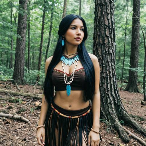 Young Woman in Pocahontas Cosplay in Forest