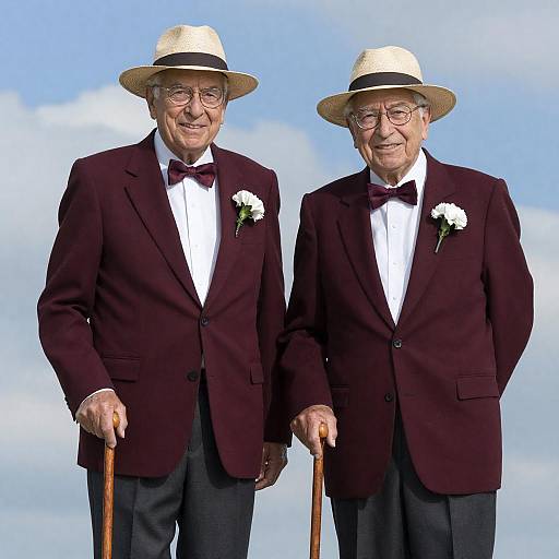 Cheerful Elderly Duo in Maroon Attire