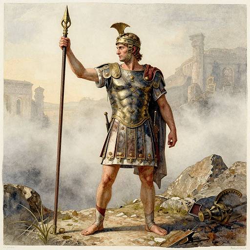 Aquatint Roman Warrior at Dawn