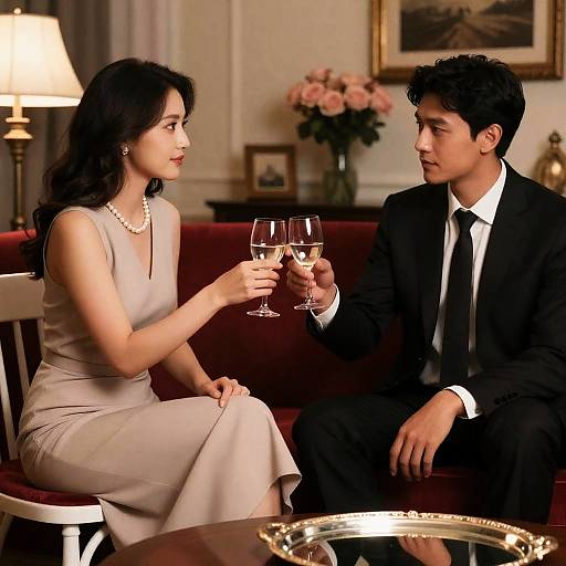 Romantic Evening: Clinking Glasses in Elegance