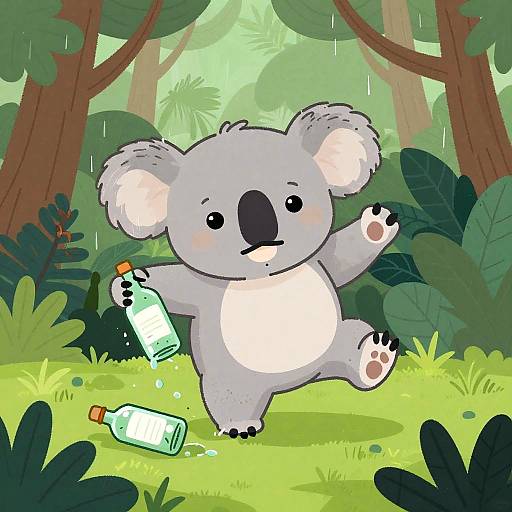 Cartoon Drunk Koala in Rainforest