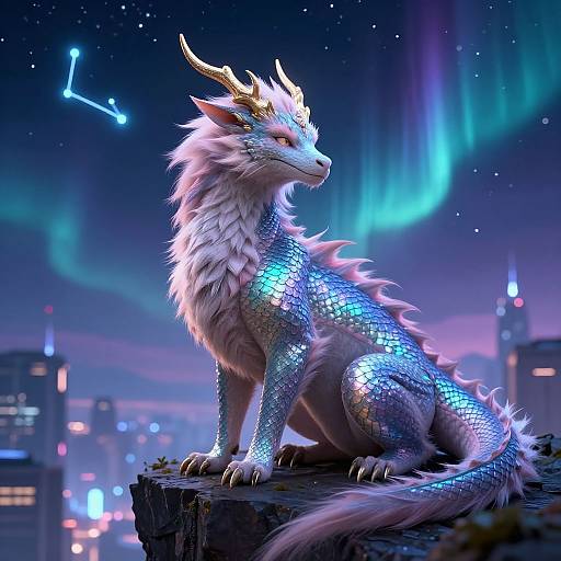 Regal Dragon Hybrid Over Futuristic City