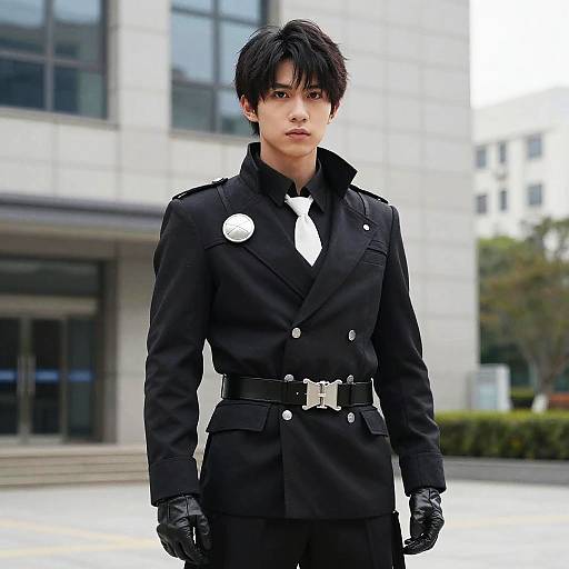 Man in Costume Before Building