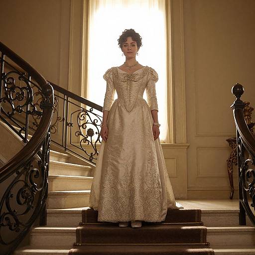 Victorian Woman on Ornate Staircase