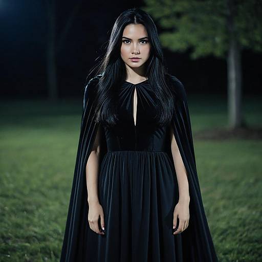 Woman in Black Nightsister Costume Outdoors at Night