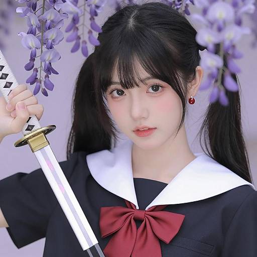 Elegant Asian Girl in School Uniform