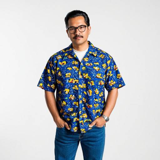 Man in Colorful Patterned Shirt and Blue Jeans