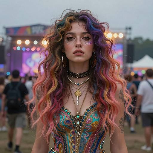 Stunning Woman in Synthwave Festival Art