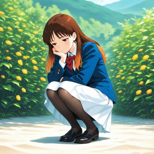 Serene Ghibli Girl on Sandy Beach