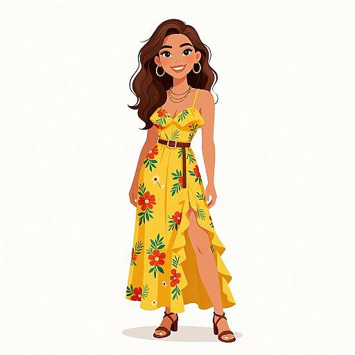 Bohemian Summer Woman in Floral Dress