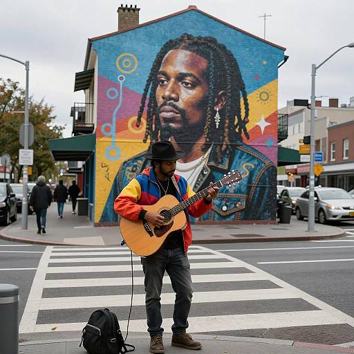Vibrant Street Musician in Urban Setting