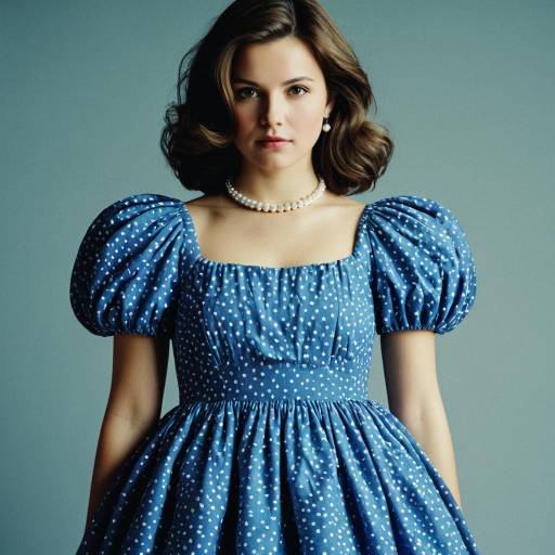 Young Woman in Blue Puffy Sleeve Dress