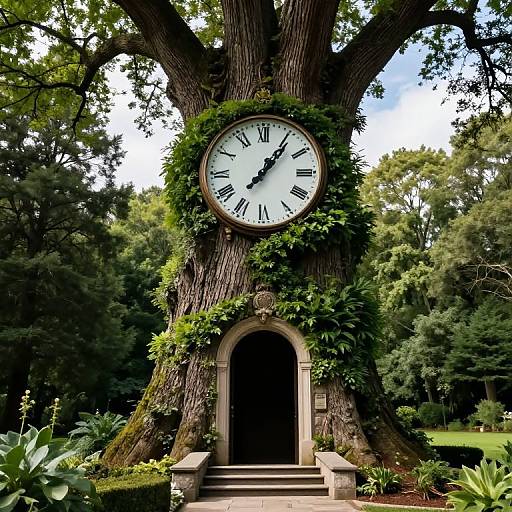 Vintage Clock in Giant Tree Trunk