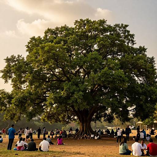Ancient Tree Gathering Under Golden Sky