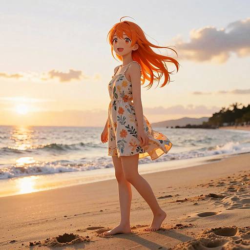 Orange Haired Girl on Sunset Beach