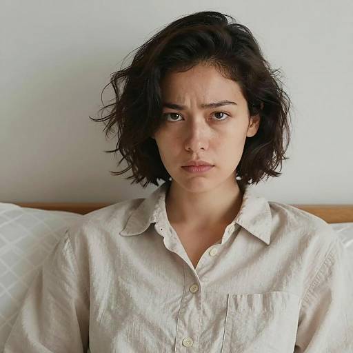 Serious Young Woman with Short Dark Hair