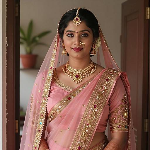 South Indian Christian Bride in Pink Saree