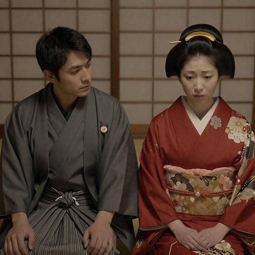 Traditional Japanese Portrait in Dim Light