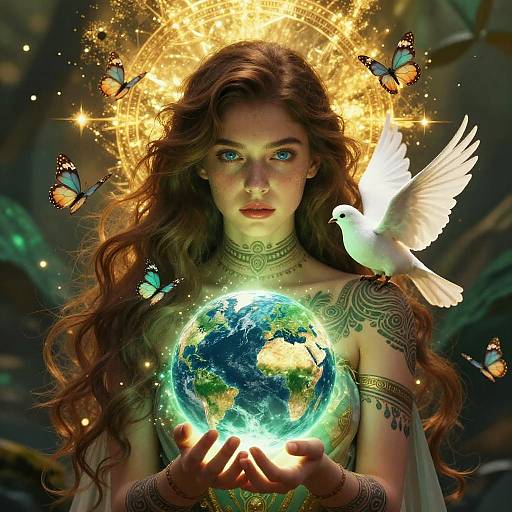Mystical Woman with Earth and Dove