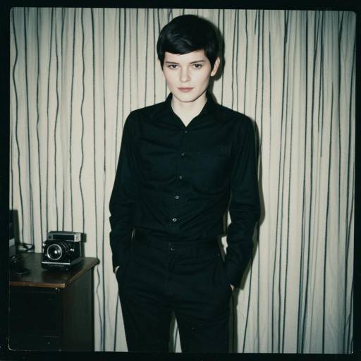 Young Person in 1970s Style Black Shirt