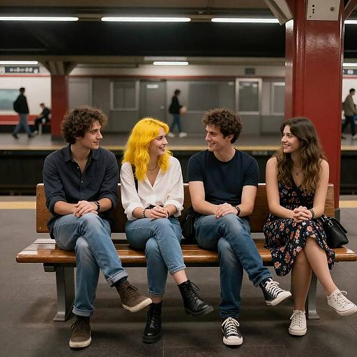 Casual Subway Friends on a Bench